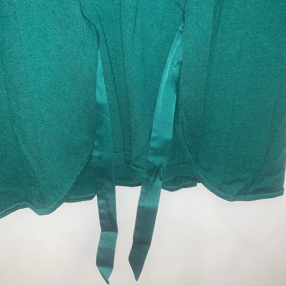 Ann Taylor petites forest green silk blend twin set ribbon ties Small petite - Picture 5 of 13